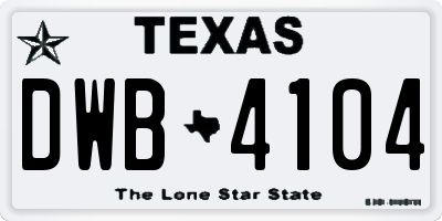 TX license plate DWB4104