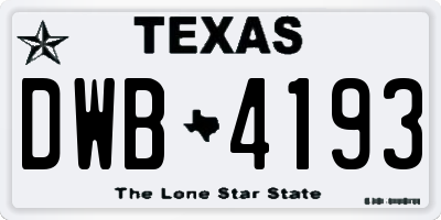 TX license plate DWB4193
