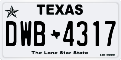 TX license plate DWB4317