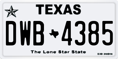 TX license plate DWB4385
