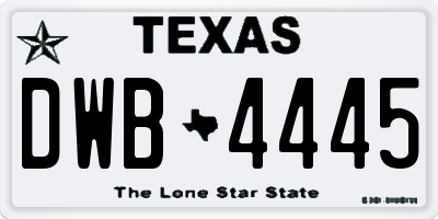 TX license plate DWB4445