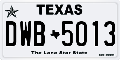 TX license plate DWB5013