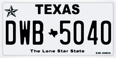 TX license plate DWB5040