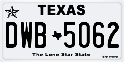 TX license plate DWB5062