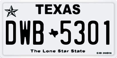 TX license plate DWB5301
