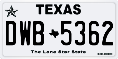 TX license plate DWB5362