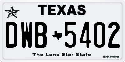 TX license plate DWB5402