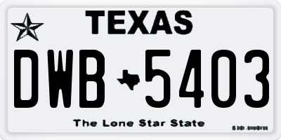 TX license plate DWB5403