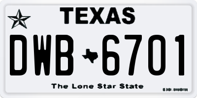 TX license plate DWB6701