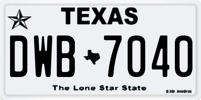 TX license plate DWB7040