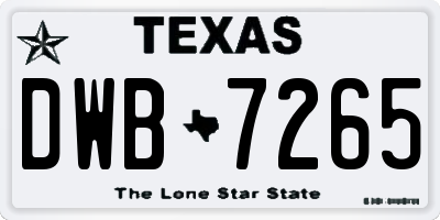 TX license plate DWB7265