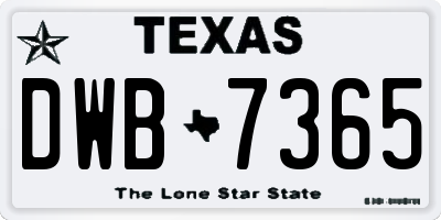 TX license plate DWB7365