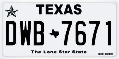 TX license plate DWB7671