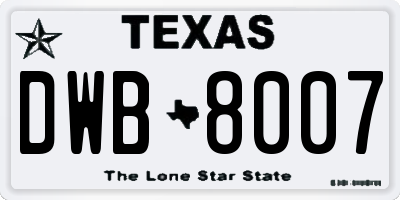 TX license plate DWB8007