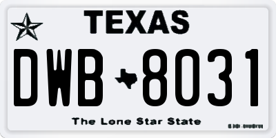 TX license plate DWB8031