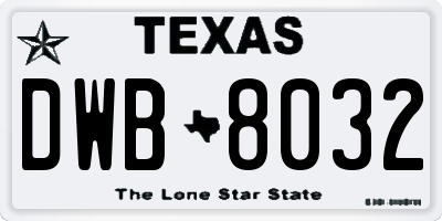 TX license plate DWB8032