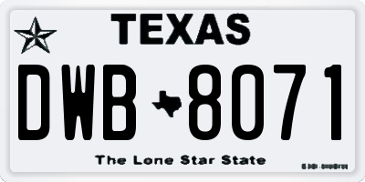 TX license plate DWB8071