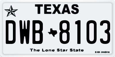 TX license plate DWB8103