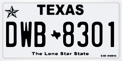 TX license plate DWB8301