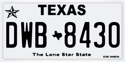 TX license plate DWB8430