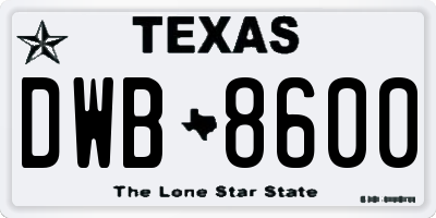 TX license plate DWB8600