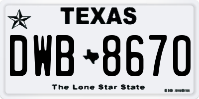 TX license plate DWB8670