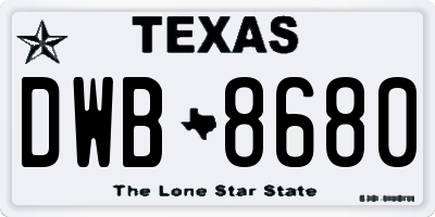 TX license plate DWB8680