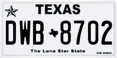 TX license plate DWB8702