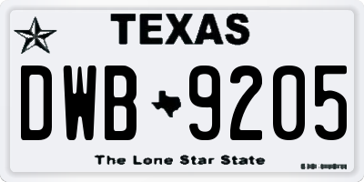 TX license plate DWB9205