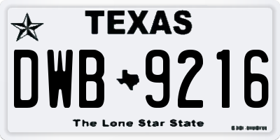 TX license plate DWB9216