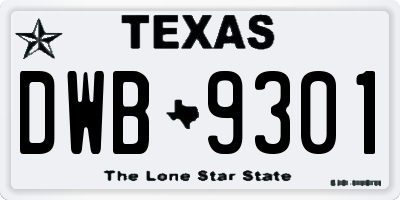 TX license plate DWB9301