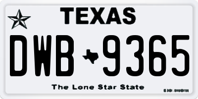 TX license plate DWB9365