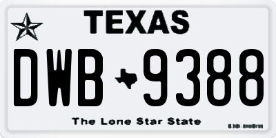 TX license plate DWB9388