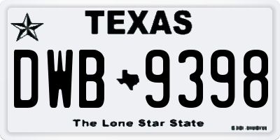 TX license plate DWB9398