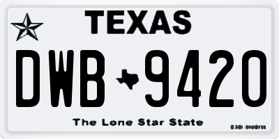 TX license plate DWB9420