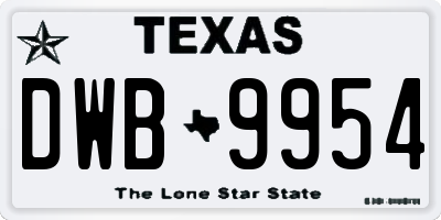 TX license plate DWB9954