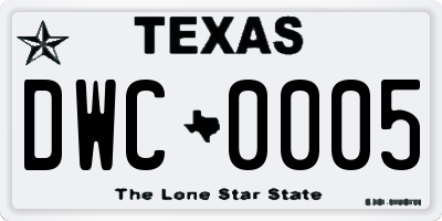 TX license plate DWC0005