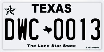 TX license plate DWC0013