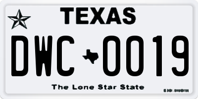 TX license plate DWC0019