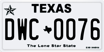 TX license plate DWC0076