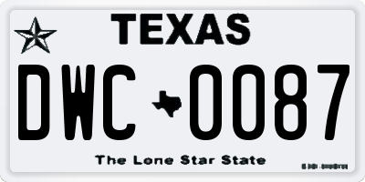 TX license plate DWC0087