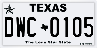 TX license plate DWC0105