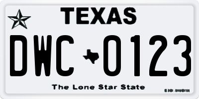 TX license plate DWC0123