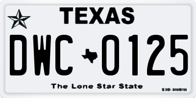 TX license plate DWC0125