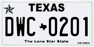 TX license plate DWC0201