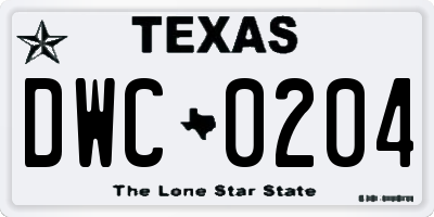 TX license plate DWC0204