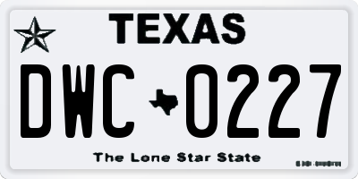 TX license plate DWC0227