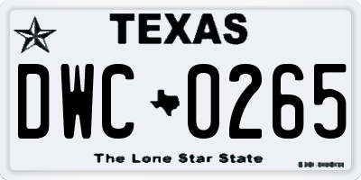TX license plate DWC0265