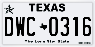 TX license plate DWC0316
