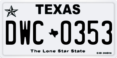 TX license plate DWC0353